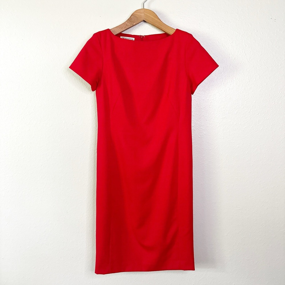 Pendleton Red Virgin Wool Short Sleeve Sheath Dress pleated back women's Size 8